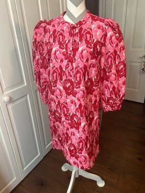 Tuckernuck Pomander Place Pink and Red Floral Puff-Sleeve Dress